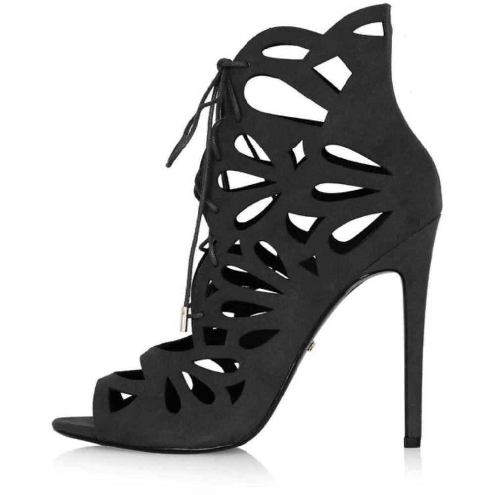 TOPSHOP BLACK LASER CUT OPEN TOE HEEL BOOTIE- SIZE 9.5